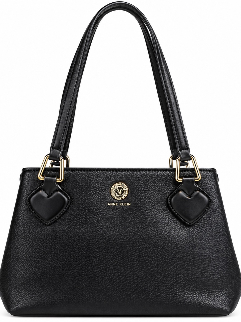 Anne Klein Black Pebbled Satchel with Gold Accents